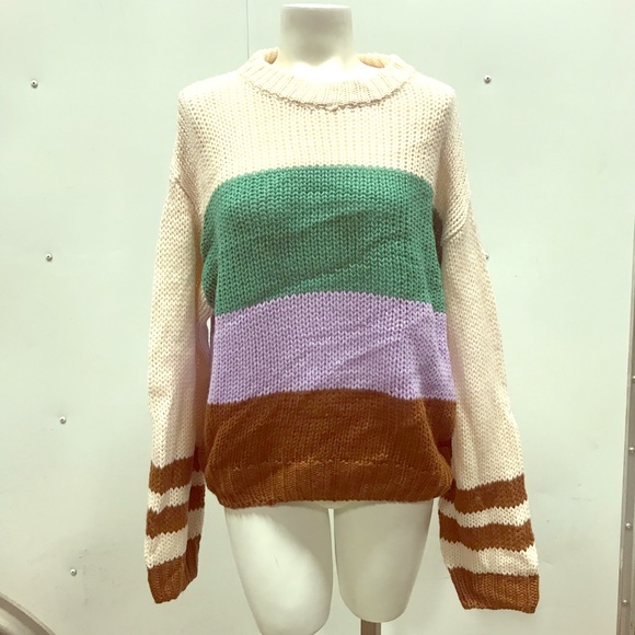 Lush Stripe Accent Drop Shoulder Sweater - Picture 2 of 8